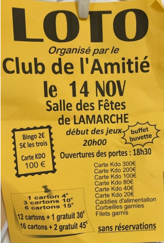 LOTO du Club de l&rsquo;Amitié